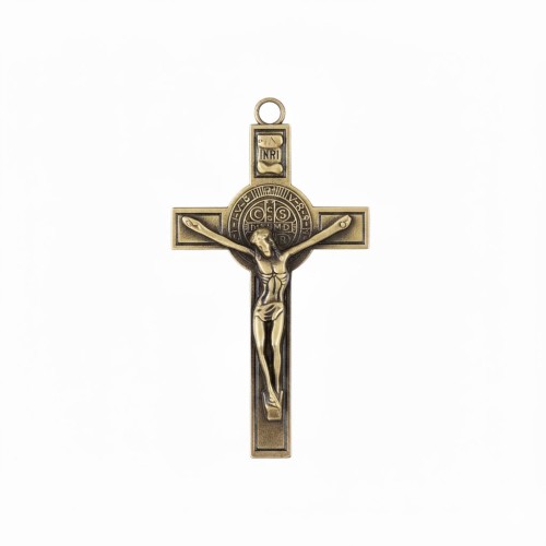 Krzyż Benedyktyński 7,3 cm – ochrona duchowa, postarzany mosiądz