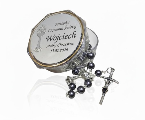 Zestaw prezentowy: Pudełko z różańcem IHS – personalizowany,