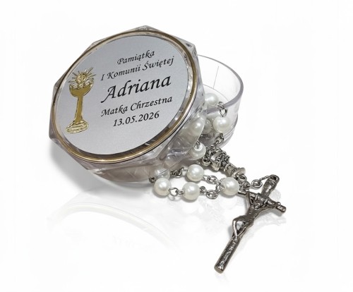 Zestaw prezentowy: Pudełko z różańcem IHS – personalizowany