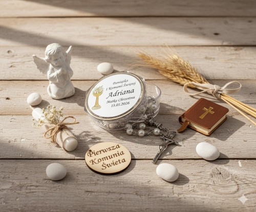 Zestaw prezentowy: Pudełko z różańcem IHS – personalizowany