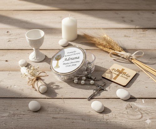 Zestaw prezentowy: Pudełko z różańcem IHS – personalizowany