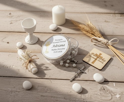 Zestaw prezentowy: Pudełko z różańcem IHS – personalizowany