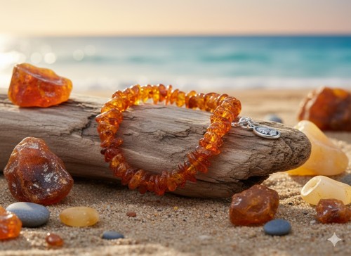 Bransoletka z bursztynu naturalnego, bałtyckiego