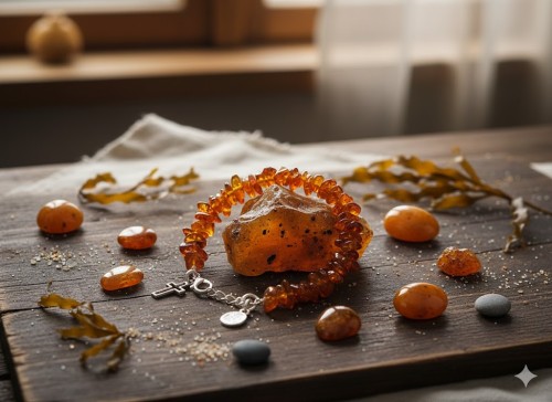 Bransoletka z bursztynu naturalnego, bałtyckiego