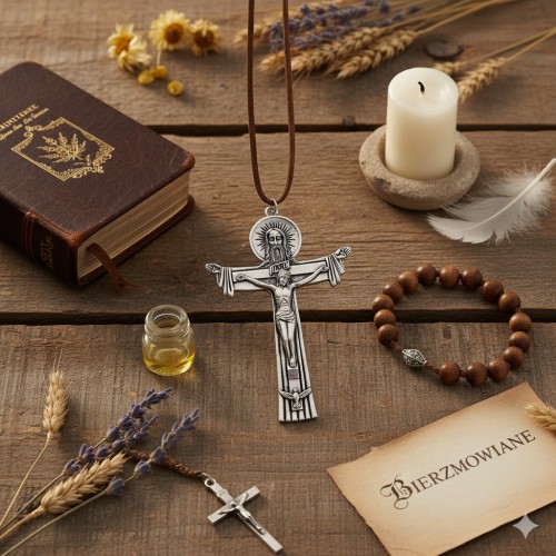 Krzyż „Trójca Święta” – Pamiątka Bierzmowania z rzemieniem (11 cm)