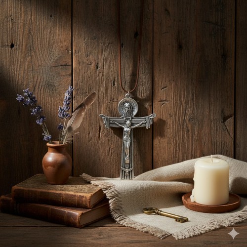 Krzyż „Trójca Święta” – Pamiątka Bierzmowania z rzemieniem (11 cm)