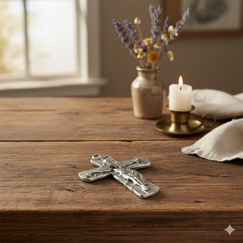 Krzyż „Trójca Święta” – Pamiątka Bierzmowania 8,5 cm, srebrny oksydowany
