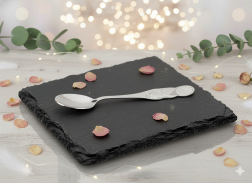 SREBRNA łyżeczka w drewnianym pudełeczku - pamiątka & prezent