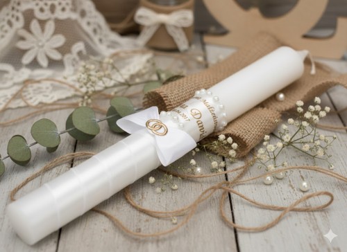 Świeca ślubna z imionami – biała kolorystyka