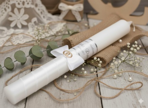 Świeca ślubna z imionami – srebrna kolorystyka