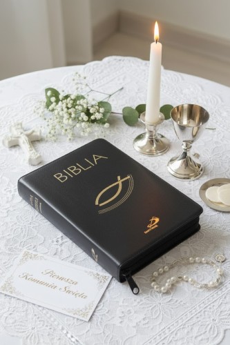Biblia "z rybką" - oprawa czarna, z suwakiem, z kolorową wkładką