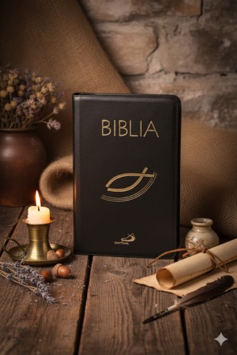 Biblia "z rybką" - oprawa czarna, z suwakiem, z kolorową wkładką