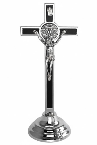 Krzyż Benedyktyński stojący czarny 19 cm – symbol ochrony domu