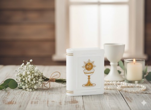 Pudełko na różaniec w formie książeczki IHS