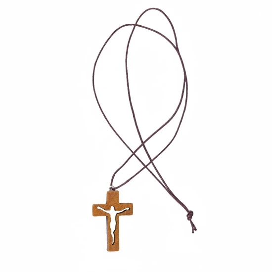 Krzyżyk drewniany "Jezus" na rzemyku – pamiątka sakramentu
