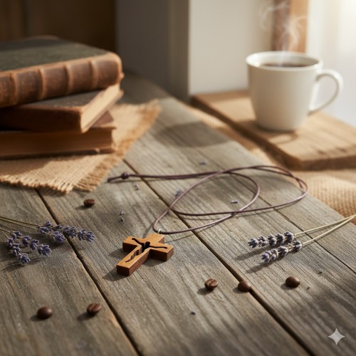 Krzyżyk drewniany "Jezus" na rzemyku