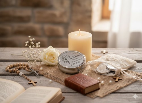 Pudełko na różaniec z imieniem IHS – pamiątka Komunii Świętej