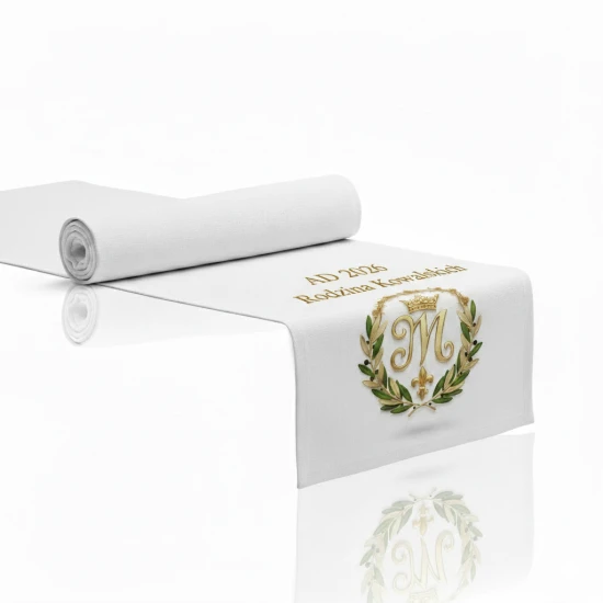 Bieżnik kolędowy z Monogramem Maryi – personalizacja Ink-Jet