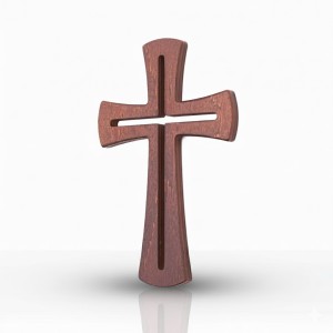 Krzyż nowoczesny z wyciętym kształtem krzyża – drewniany 18 cm, brązowy