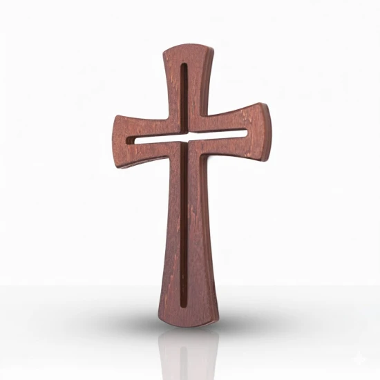 Krzyż nowoczesny z wyciętym kształtem krzyża – drewniany 18 cm, brązowy