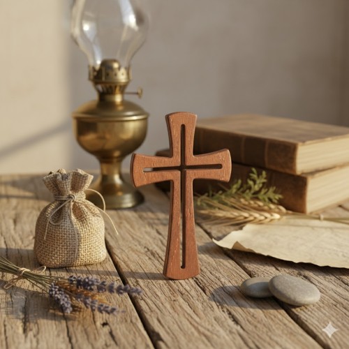 Krzyż nowoczesny z wyciętym kształtem krzyża – drewniany 18 cm, brązowy