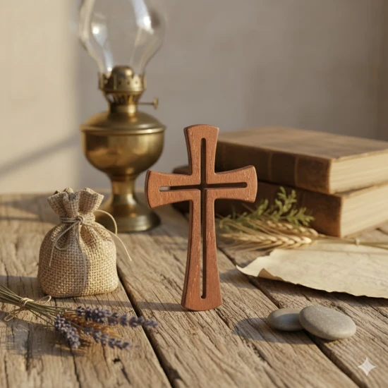 Krzyż nowoczesny z wyciętym kształtem krzyża – drewniany 18 cm, brązowy