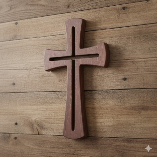 Krzyż nowoczesny z wyciętym kształtem krzyża – drewniany 18 cm, brązowy