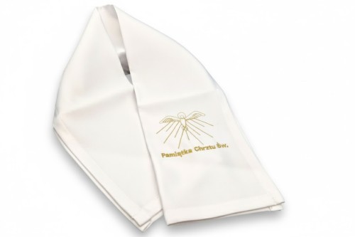 Szatka na chrzest – szal z haftem Ducha Świętego i personalizacją, satyna 70 cm