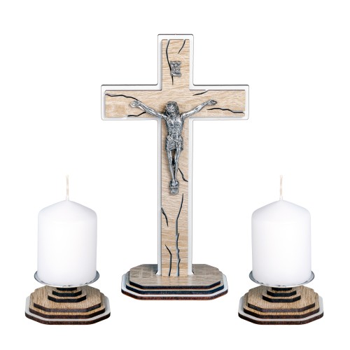 Komplet kolędowy rustykalny z efektem spękanego drewna - 20cm