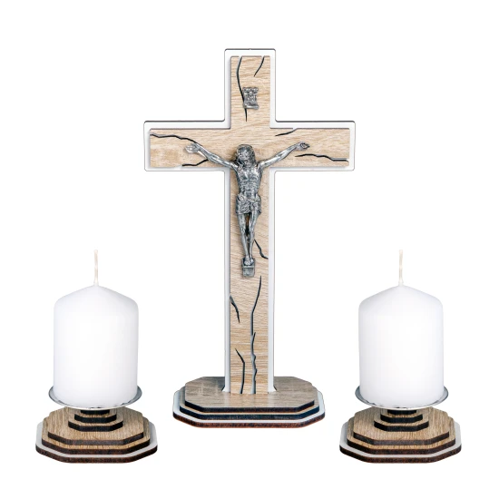 Komplet kolędowy rustykalny z efektem spękanego drewna - 20cm