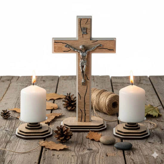 Komplet kolędowy rustykalny z efektem spękanego drewna - 20cm