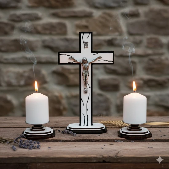 Komplet kolędowy rustykalny z efektem spękanego drewna - 20cm