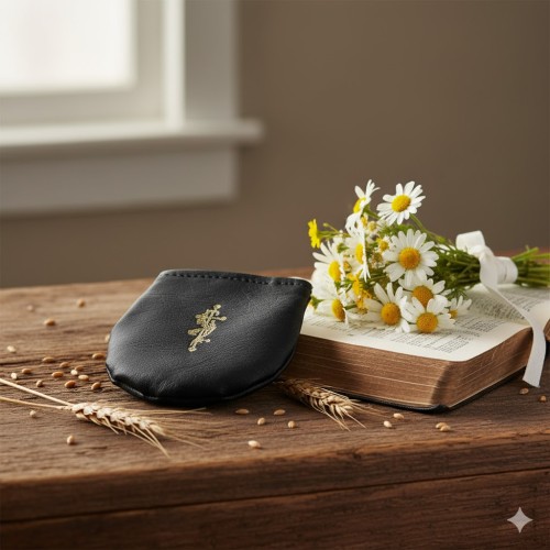 Czarne etui na różaniec z eko skóry