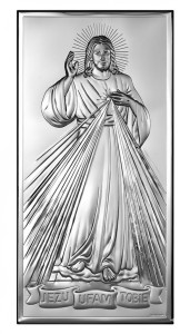 Srebrny obrazek  - Jezus Miłosierny Jezu Ufam Tobie 12×6