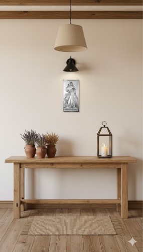 Srebrny obrazek Jezus Miłosierny Jezu Ufam Tobie 12×6