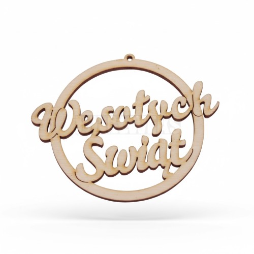 Bombka drewniana EKO – ozdoba choinkowa „Wesołych Świąt”