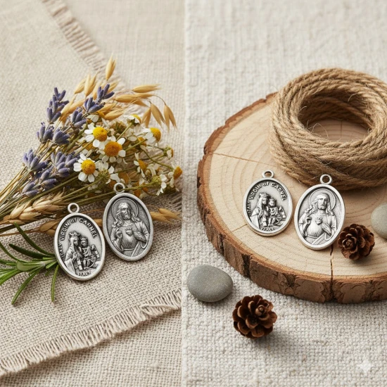 Medalik szkaplerzny  – Matka Boża Szkaplerzna i Najświętsze Serce Jezusa 2,2 cm