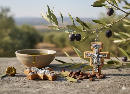 Krzyżyk San Damiano z drewna oliwnego