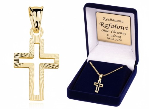 Pozłacany krzyżyk srebrny 925 z łańcuszkiem – elegancki komplet z dedykacją