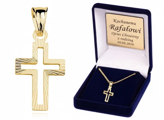 Pozłacany krzyżyk srebrny 925 z łańcuszkiem – elegancki komplet z dedykacją
