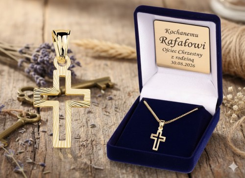 Pozłacany krzyżyk srebrny 925 z łańcuszkiem