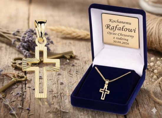 Pozłacany krzyżyk srebrny 925 z łańcuszkiem