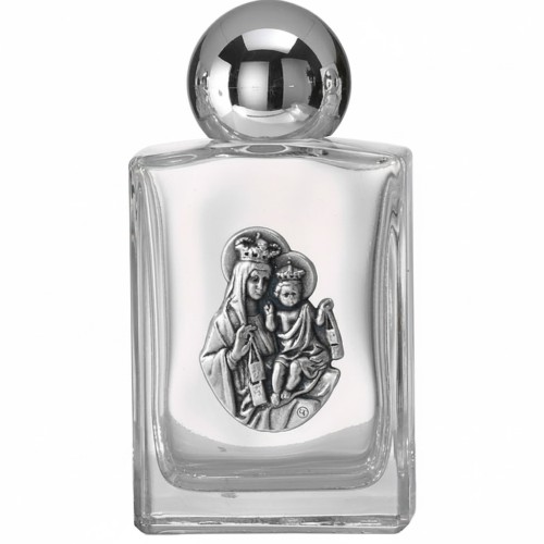 Buteleczka na wodę święconą – Matka Boża Szkaplerzna, szkło 8 cm