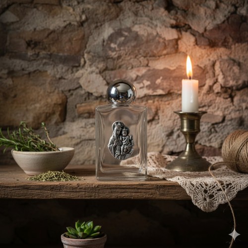 Buteleczka na wodę święconą – Matka Boża Szkaplerzna, szkło