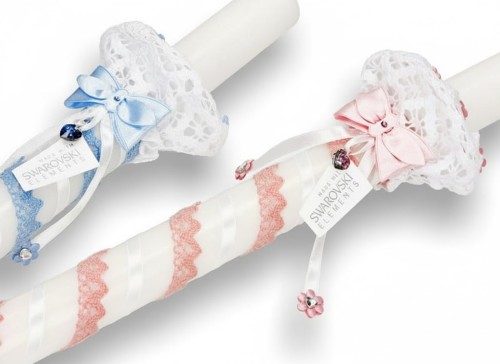 Świeca do Chrztu koronkowa z kryształkiem Swarovski