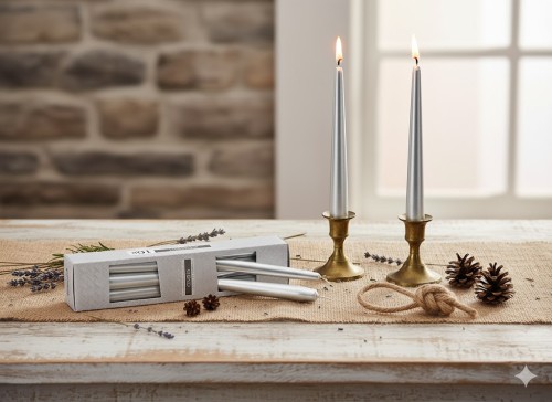 Świece stożkowe srebrny metalik