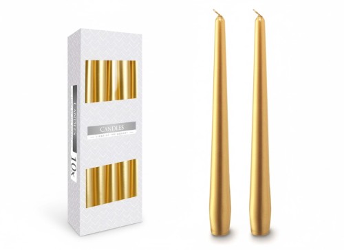 Świece stożkowe złoty metalik – zestaw dekoracyjny, bezzapachowe