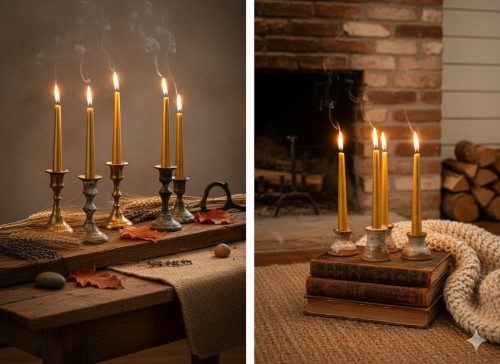 Świece stożkowe złoty metalik – zestaw dekoracyjny