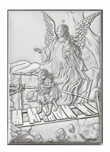 Obrazek srebrny - Anioł Stróż - dzieci na mostku [różne rozmiary]