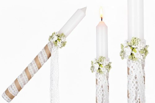 Świeca gromnica ECO PREMIUM – naturalne zdobienie, koronka, jutowy sznurek